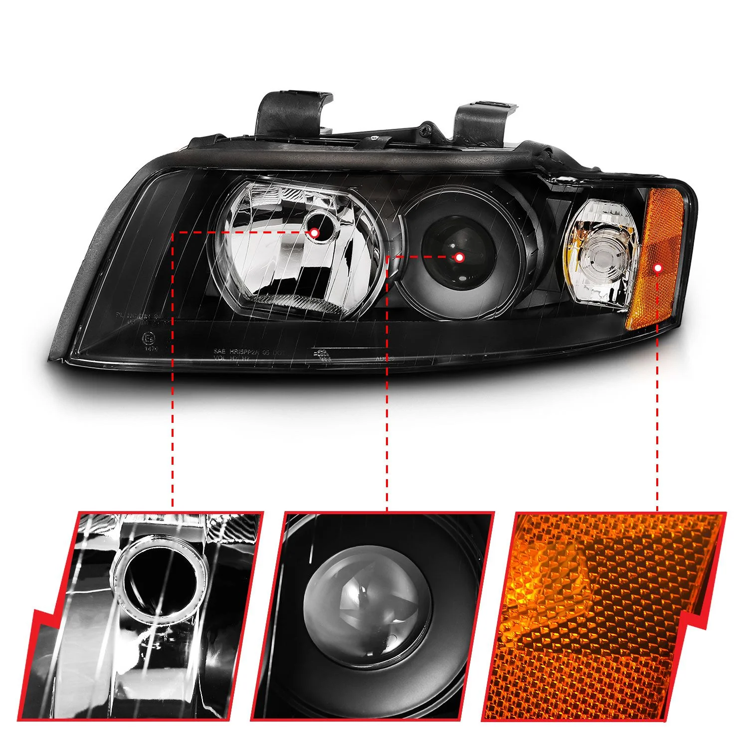 ANZO Audi A4/S4 (B6) Projector Headlights Black (Halogen) - Image 3