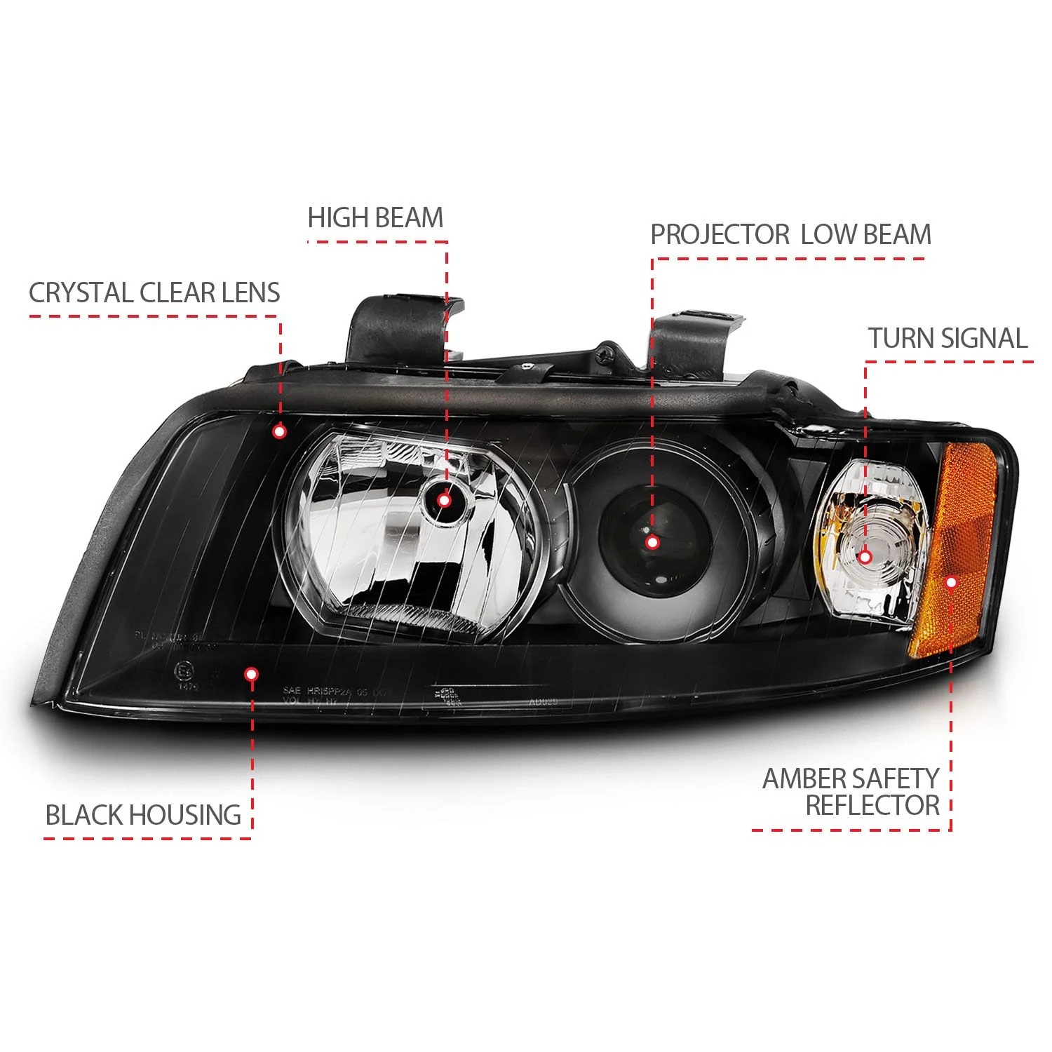 ANZO Audi A4/S4 (B6) Projector Headlights Black (Halogen) - Image 4