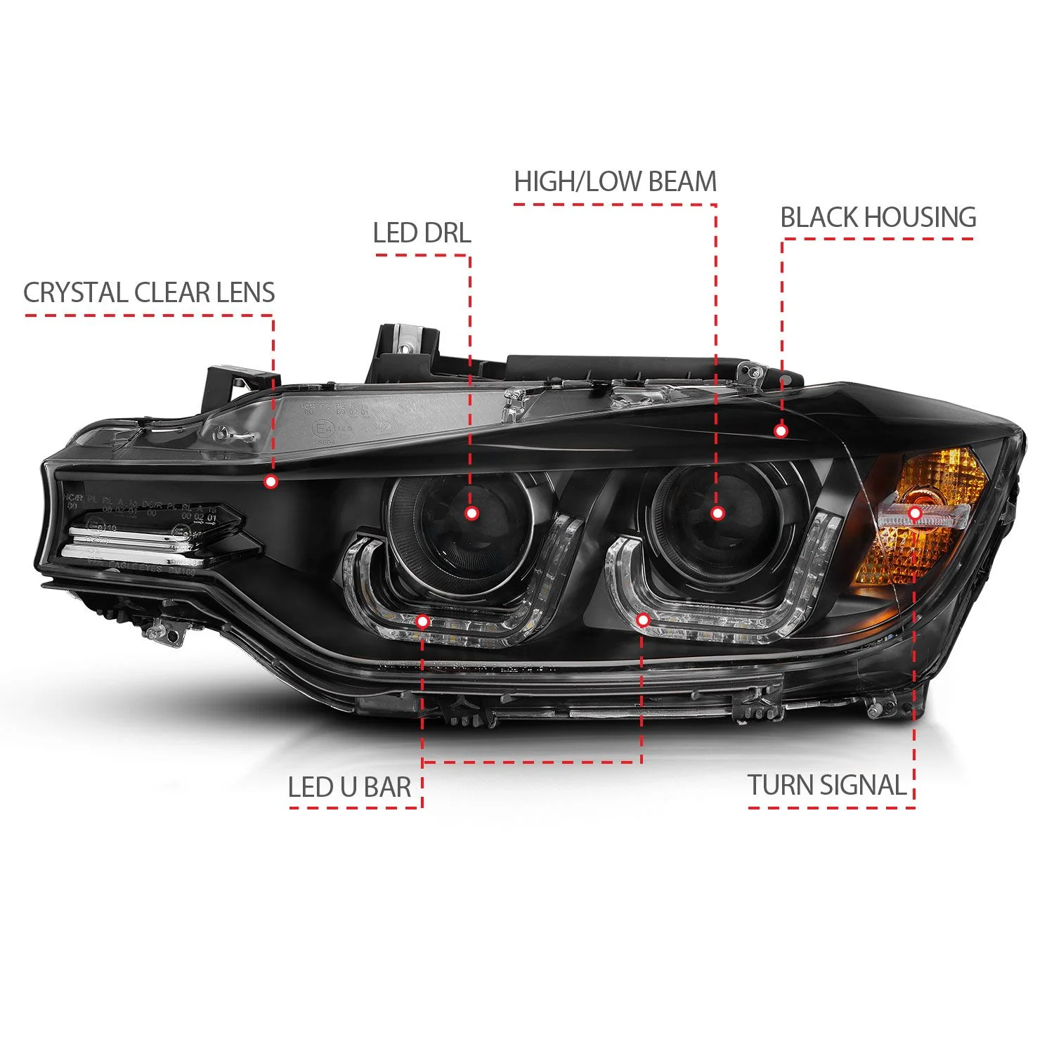 ANZO BMW F30 (2012-2015) 3-Series Projector Headlights w/ U-Bar Black - Image 4