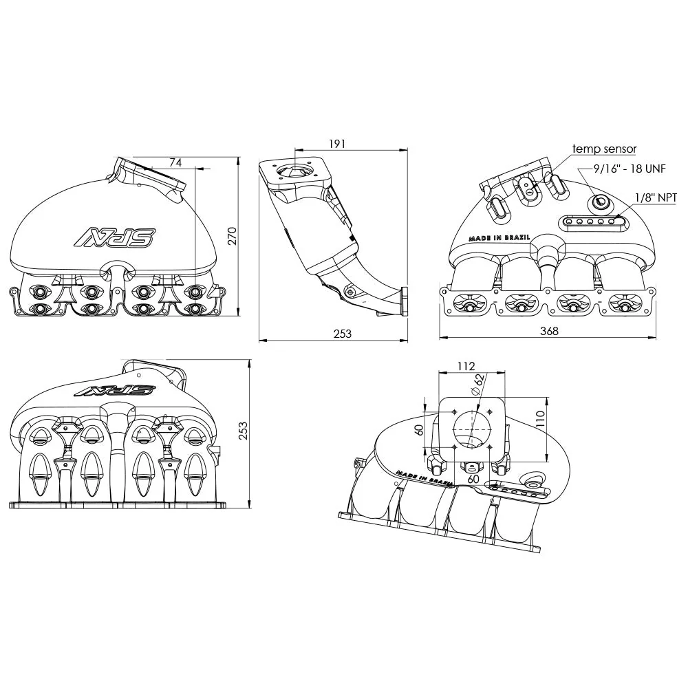 SPA TURBO Cast Aluminum Intake Manifold for longitudinal VW/AUDI 1.8T with 8 injectors Fuel Rail Kit (without throttle bolt holes) Black - PRE SALE - Image 8