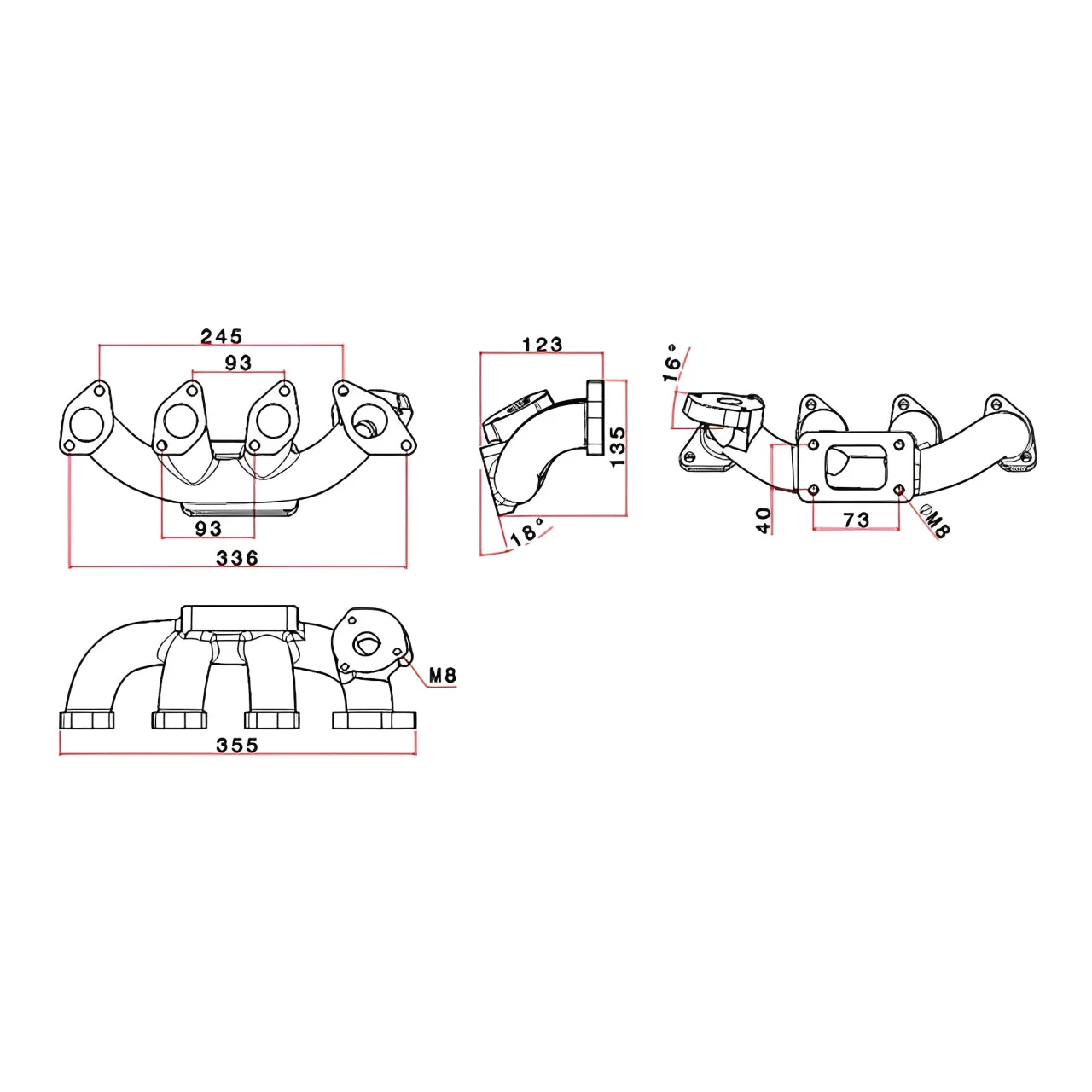 SPA TURBO Chevy Chevette / T1000 1.4L 1.6L turbo manifold - T25 Flange - Image 4