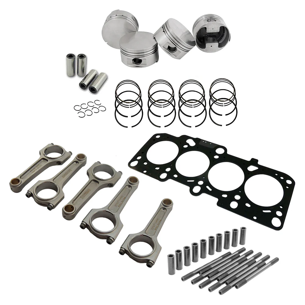 SPA TURBO Forged flat top piston and rings set 83.5mm VW ABA 2.0L 8V + VW 159mm x 20mm Super A connecting rod set 3/8" bolt (1000hp) + Decompression Head Gasket Spacer - 1.5mm + 136mm head stud set