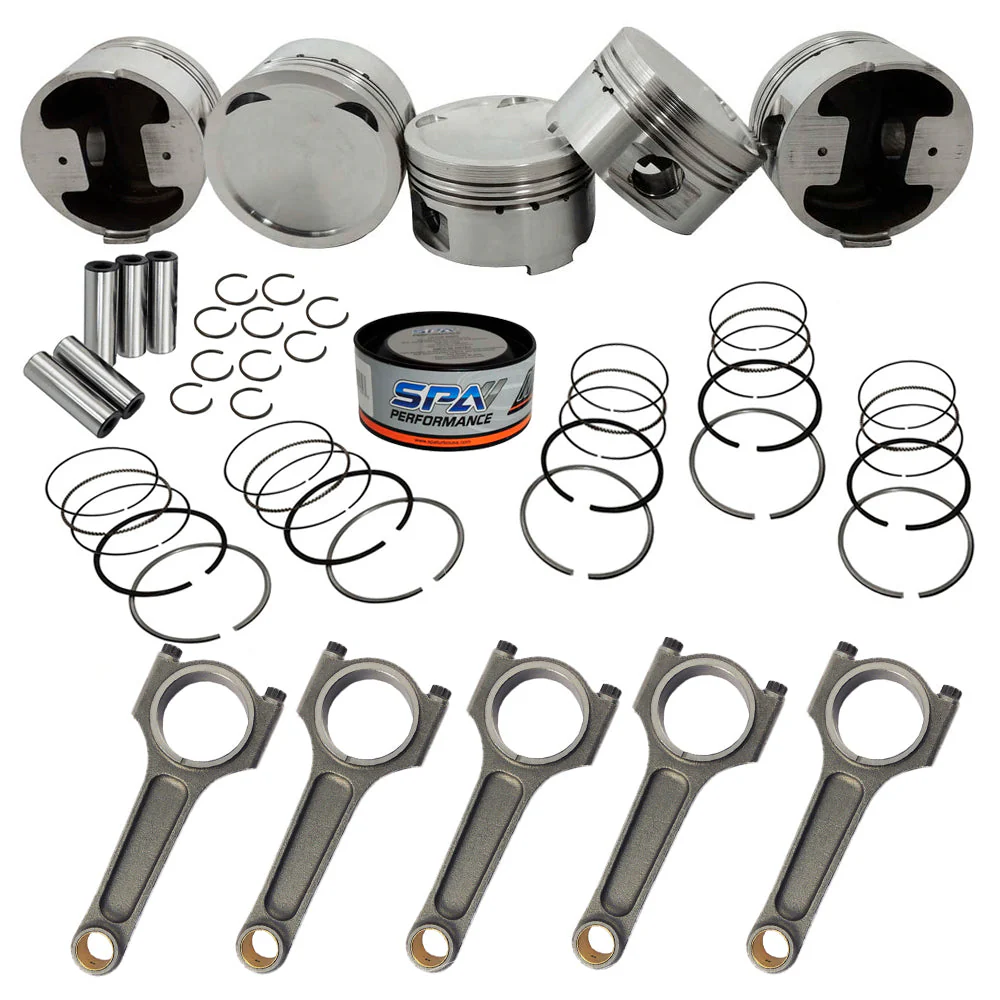 SPA TURBO FORGED PISTON AND RINGS SET 83.5MM VW 2.5L JETTA MK5 5Cyl 07k + 144MM X 20MM HIGH PERFORMANCE STEEL BASIC CONNECTING ROD SET 3/8" BOLT (800HP)