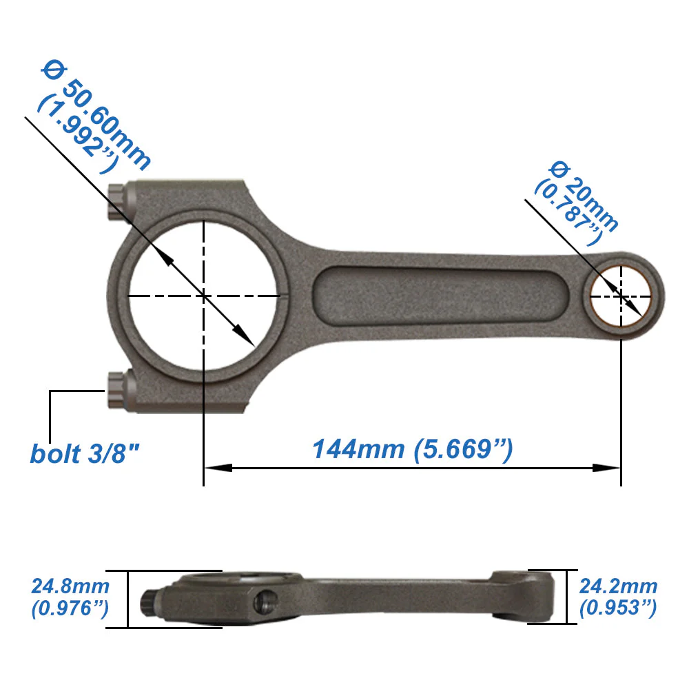 SPA TURBO FORGED PISTON AND RINGS SET 83.5MM VW 2.5L JETTA MK5 5Cyl 07k + 144MM X 20MM HIGH PERFORMANCE STEEL BASIC CONNECTING ROD SET 3/8" BOLT (800HP) - Image 4