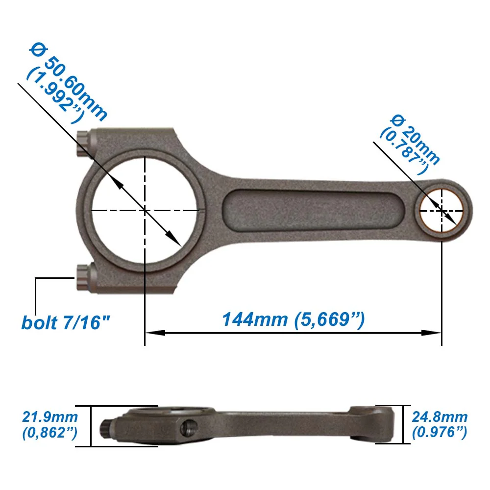 FORGED PISTON AND RINGS SET 83MM VW 2.5L JETTA MK5 5Cyl 07k + 144MM X 20MM HIGH PERFORMANCE STEEL CONNECTING ROD SET 7/16"" BOLT (1000HP) - Image 4