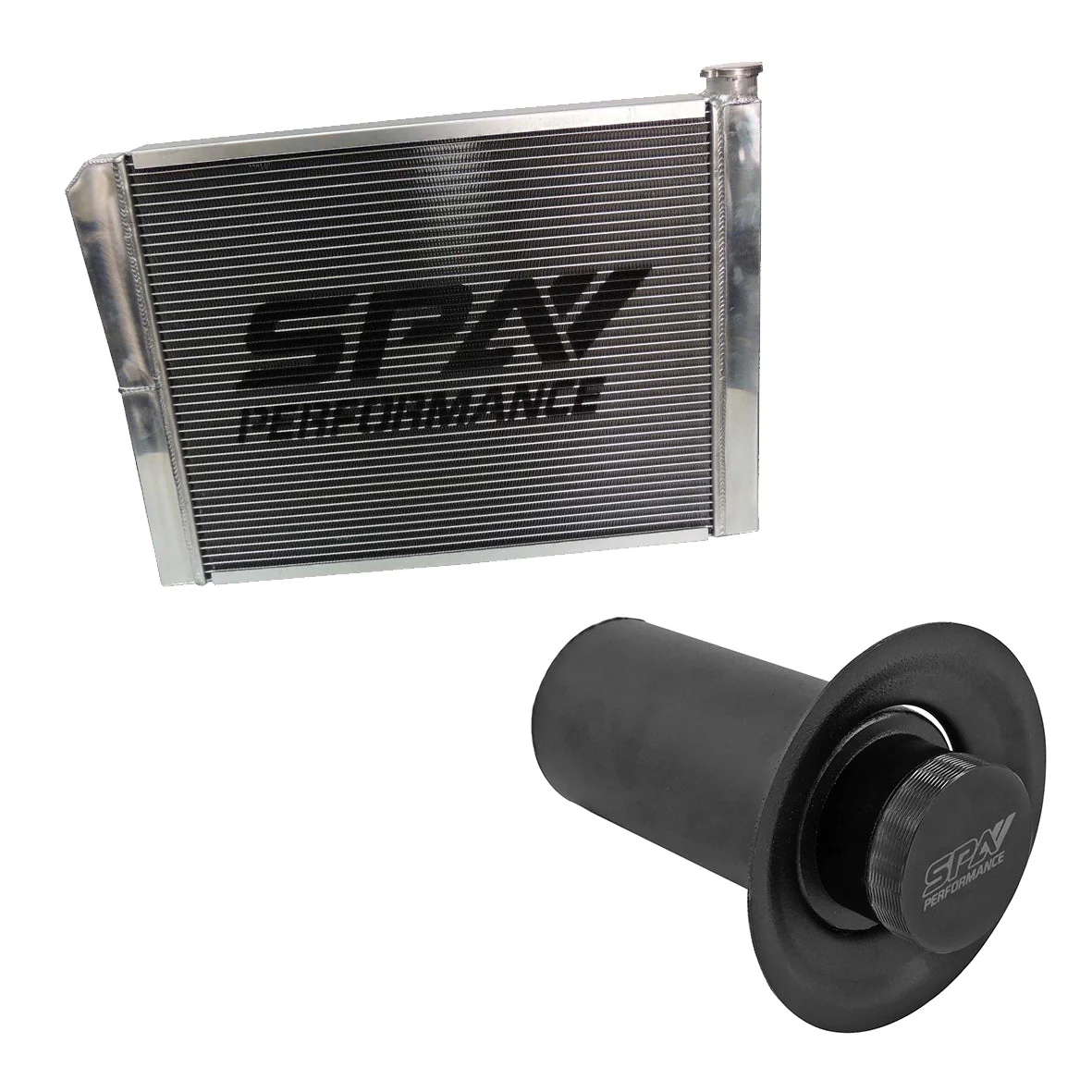 SPA TURBO Lightweight Late Model Radiator - Double Pass - 26.8" x 19.6" + Remote Fill Tank - Black Cap