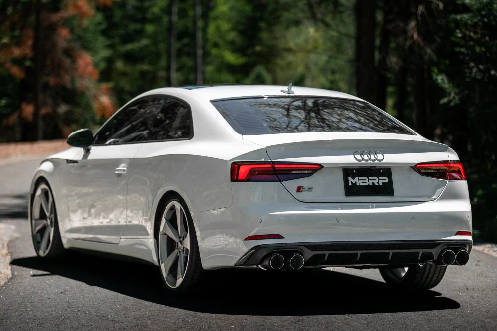 MBRP Armor Pro Series 2.5" Resonator Back, Dual Rear with Carbon Fiber Quad Tips - 2018-2023 Audi S5 Coupe / S4 Sedan (3.0L)