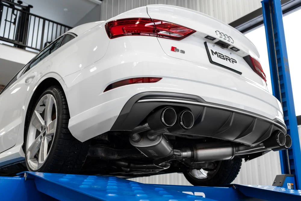 MBRP Armor Pro Series 3" Cat Back Exhaust, Quad Split Rear Exit w/ Carbon Fiber Tips (Active Exhaust) - Audi 8V S3 - Image 13