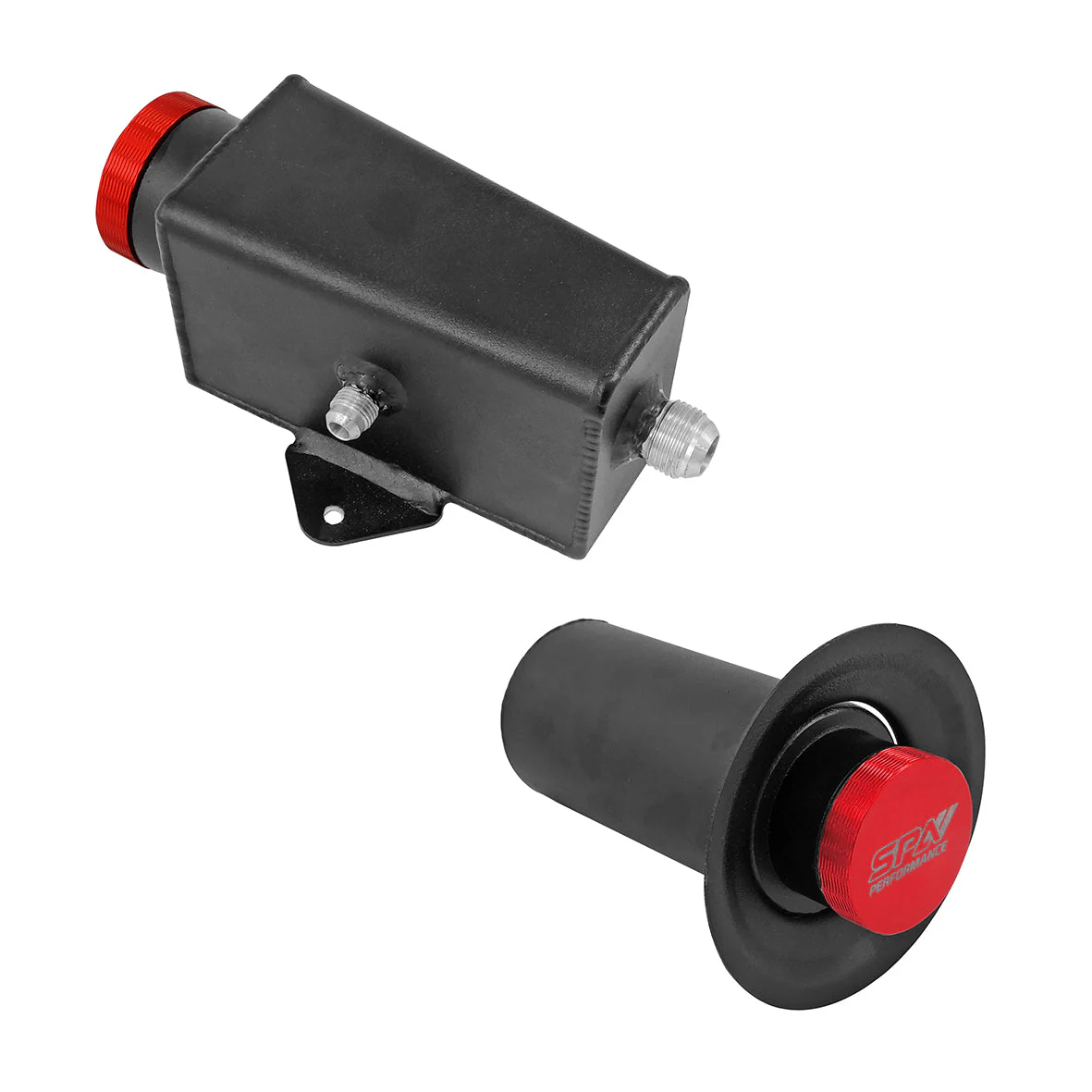 SPA TURBO Power Steering Tank Firewall Mount (Right Inlet) + Remote Fill Tank - Red Cap