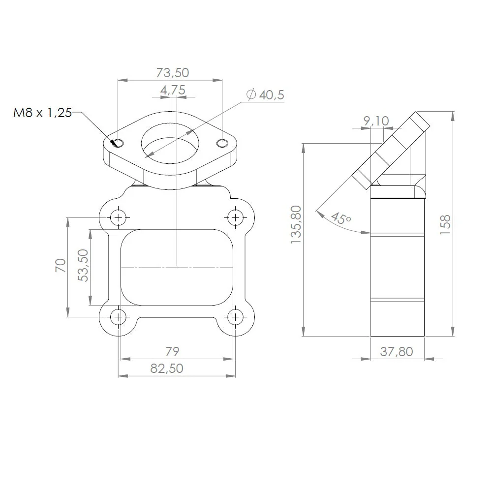 T4 Manifold 2 bolt type Wastegate Adapter 45 degree flange (2 units) - Image 5
